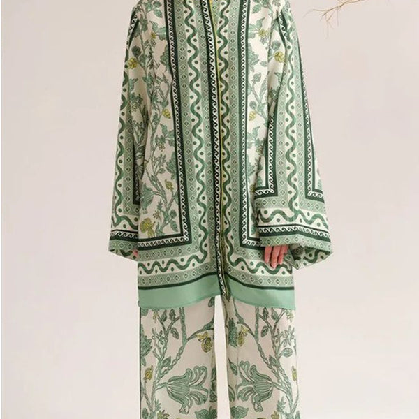 Green Floral Unstitched 2PC Co-Ord Set (HE)