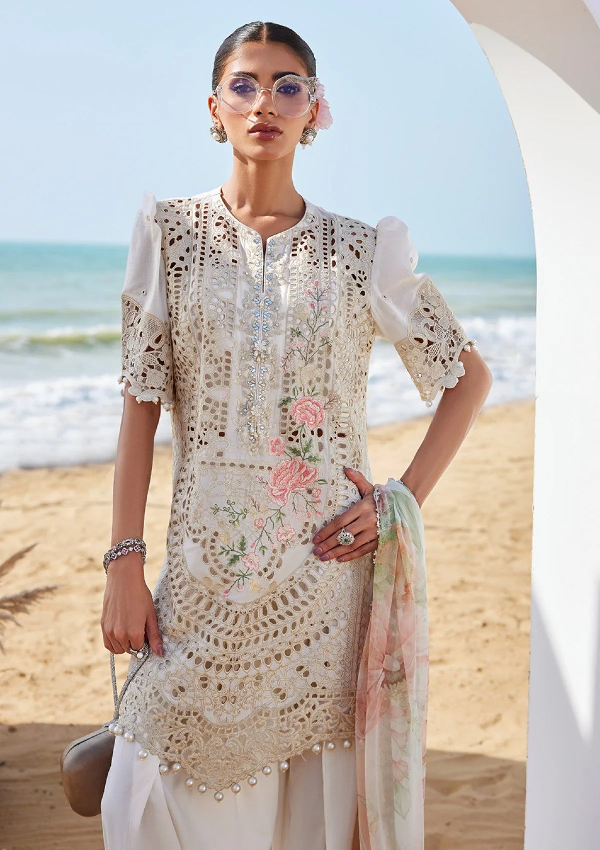 Embroidered 3-Piece Unstitched Suit – Ivory Floral (TFS 610)