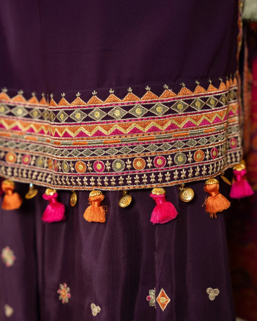 Deep Plum Embroidered 3PC Dhanak Suit with Digital Printed Shawl (HE D# 291B)
