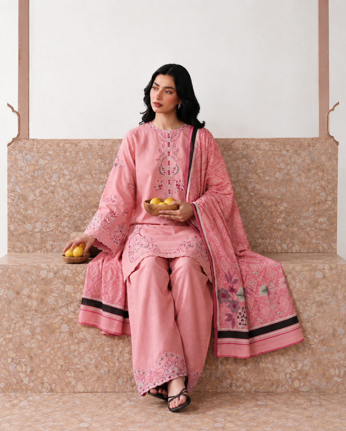 Dusty Pink Embroidered 3PC Dhanak Suit with Digital Printed Dupatta (HE D#20B)