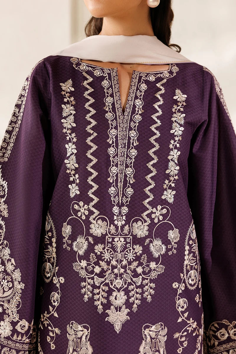 Deep Plum Embroidered 3PC Dhanak Suit with Digital Printed Shawl (HE D#262A)