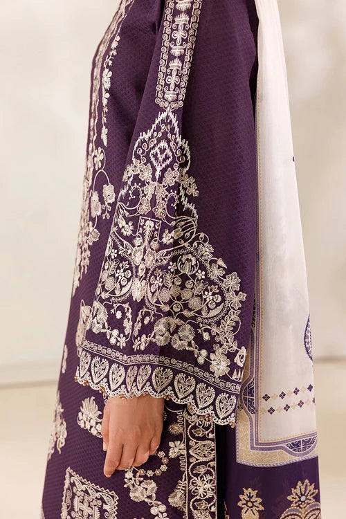 Deep Plum Embroidered 3PC Dhanak Suit with Digital Printed Shawl (HE D#262A)
