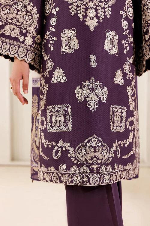 Deep Plum Embroidered 3PC Dhanak Suit with Digital Printed Shawl (HE D#262A)