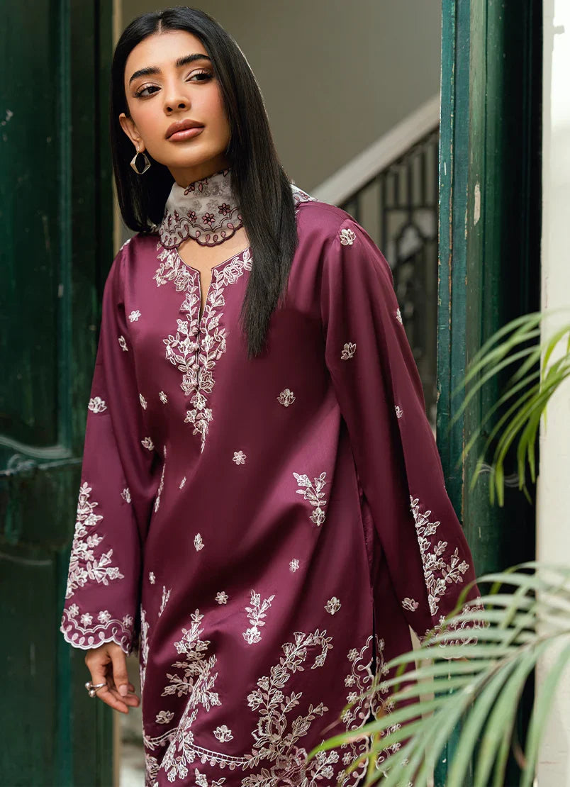 Mauve Embroidered 3-Piece Suit with Organza Dupatta (HE D#50A)