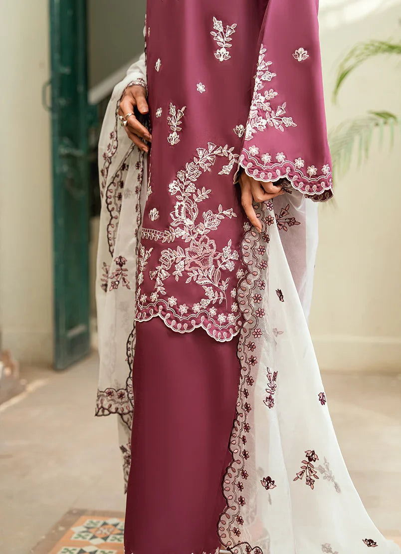 Mauve Embroidered 3-Piece Suit with Organza Dupatta (HE D#50A)