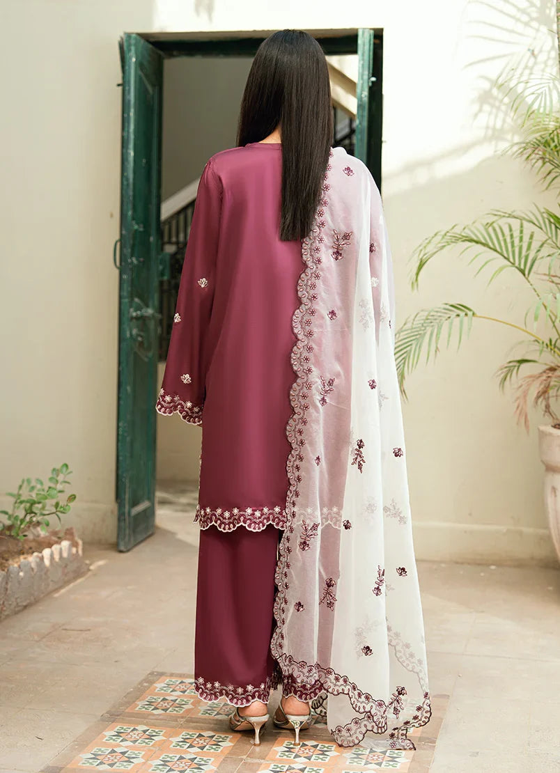 Mauve Embroidered 3-Piece Suit with Organza Dupatta (HE D#50A)