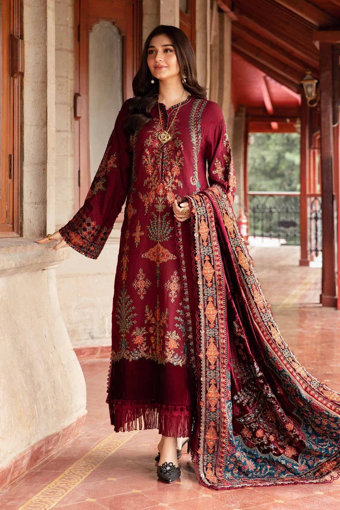 Maroon Embroidered 3 Piece Unstitched Lawn Suit (SS 5164)