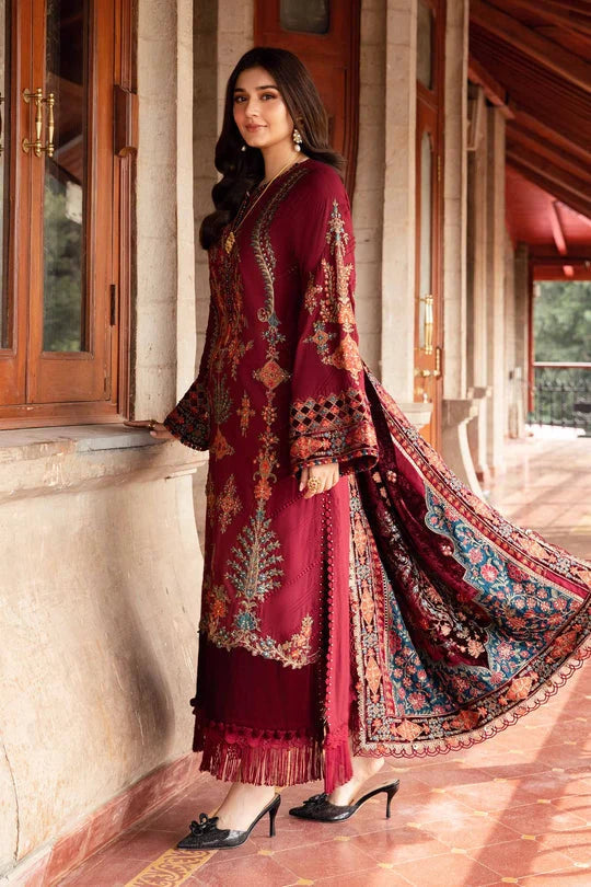 Maroon Embroidered 3 Piece Unstitched Lawn Suit (SS 5164)