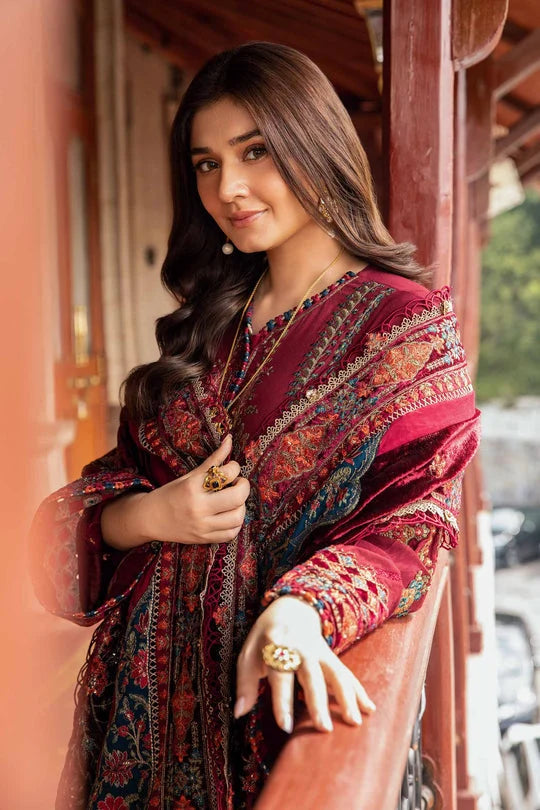 Maroon Embroidered 3 Piece Unstitched Lawn Suit (SS 5164)
