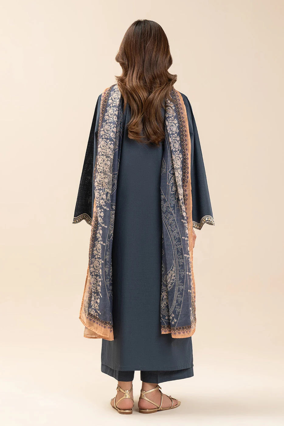 Teal Blue Embroidered Dhanak 3Pc Suit with Printed Dupatta (HE D# 04)