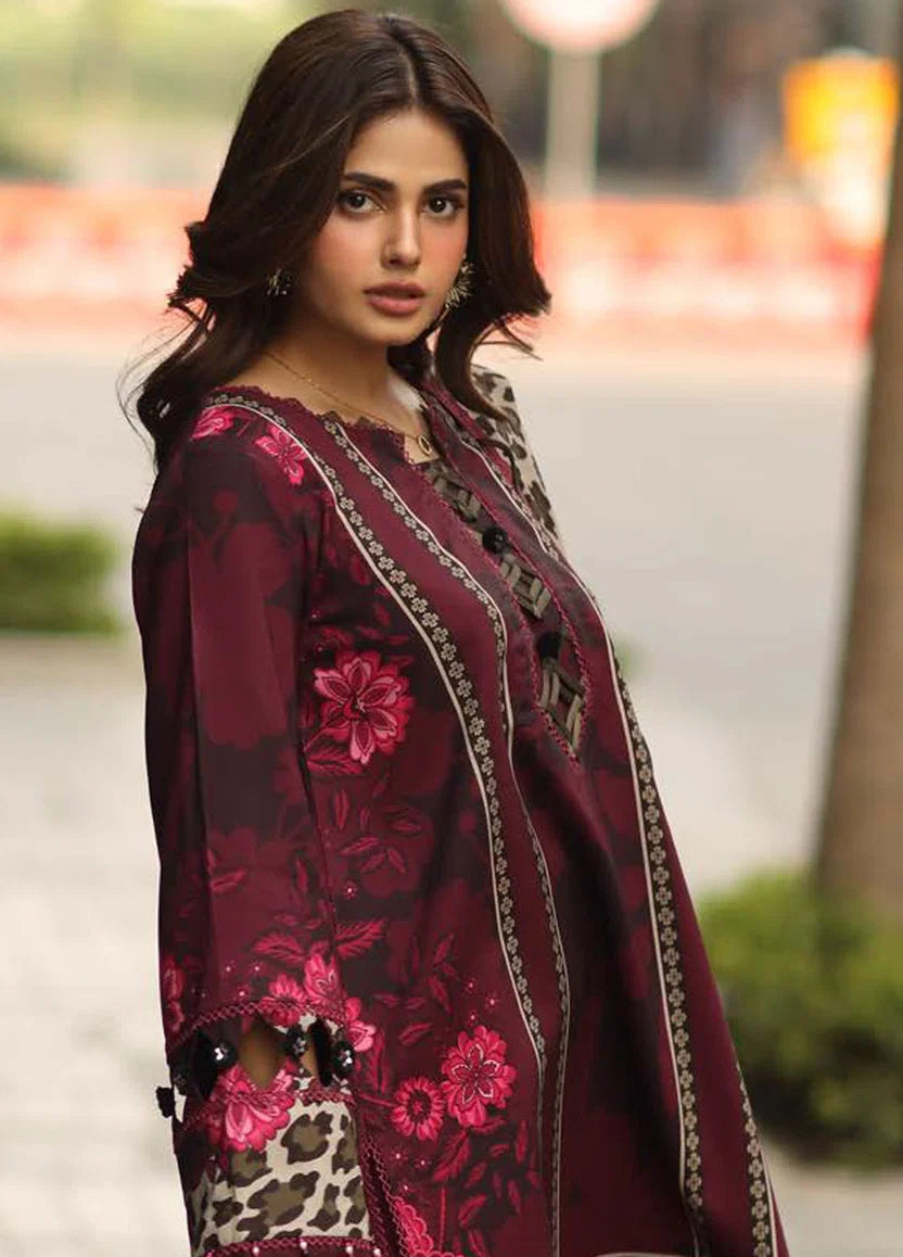 Maroon Printed 2-Piece Unstitched Suit (SS 4008)
