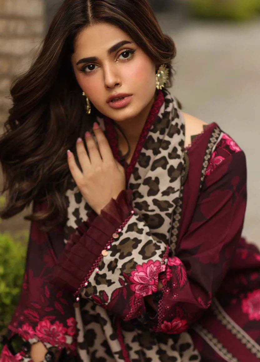 Maroon Printed 2-Piece Unstitched Suit (SS 4008)