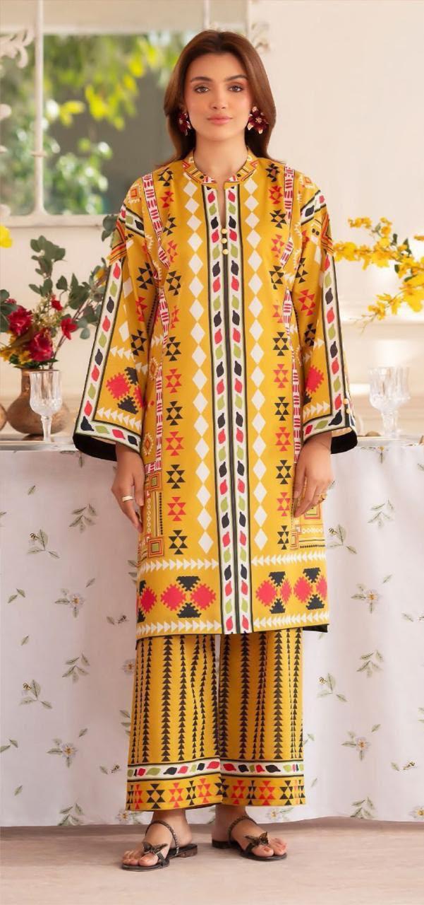 Mustard Tribal Aztec Print 2PC Lawn Suit (HS)