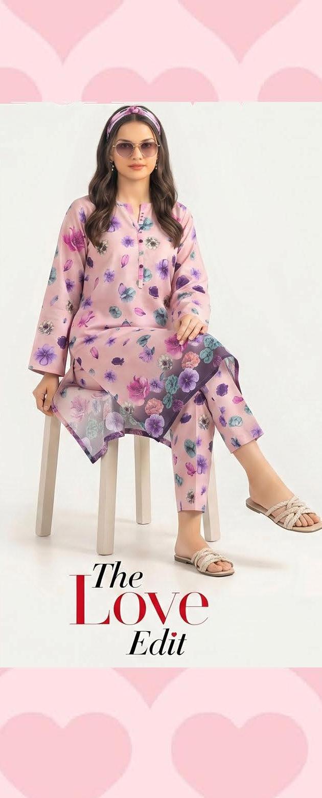 Pink Multicolour Floral Print 2PC Lawn Suit with Ombre Hem Border (HS)