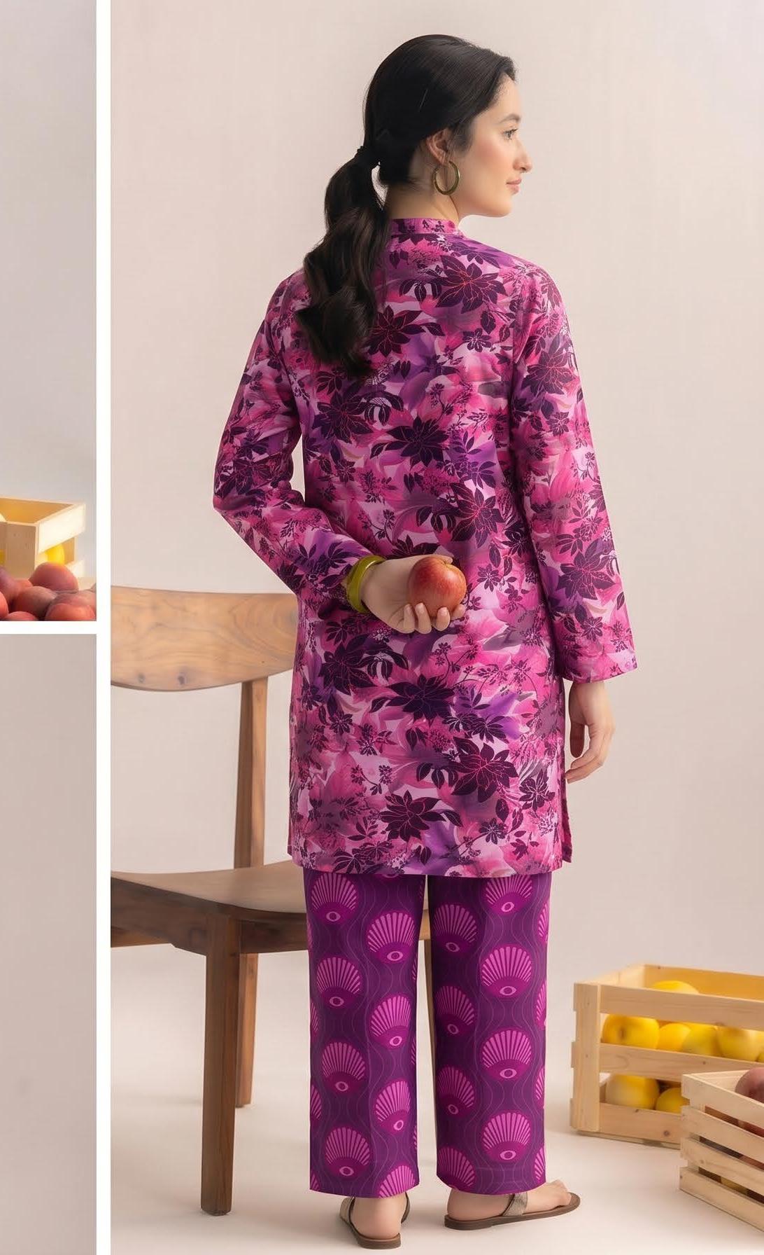 Magenta Floral Print 2PC Lawn Suit with Shell-Print Trouser (HS)