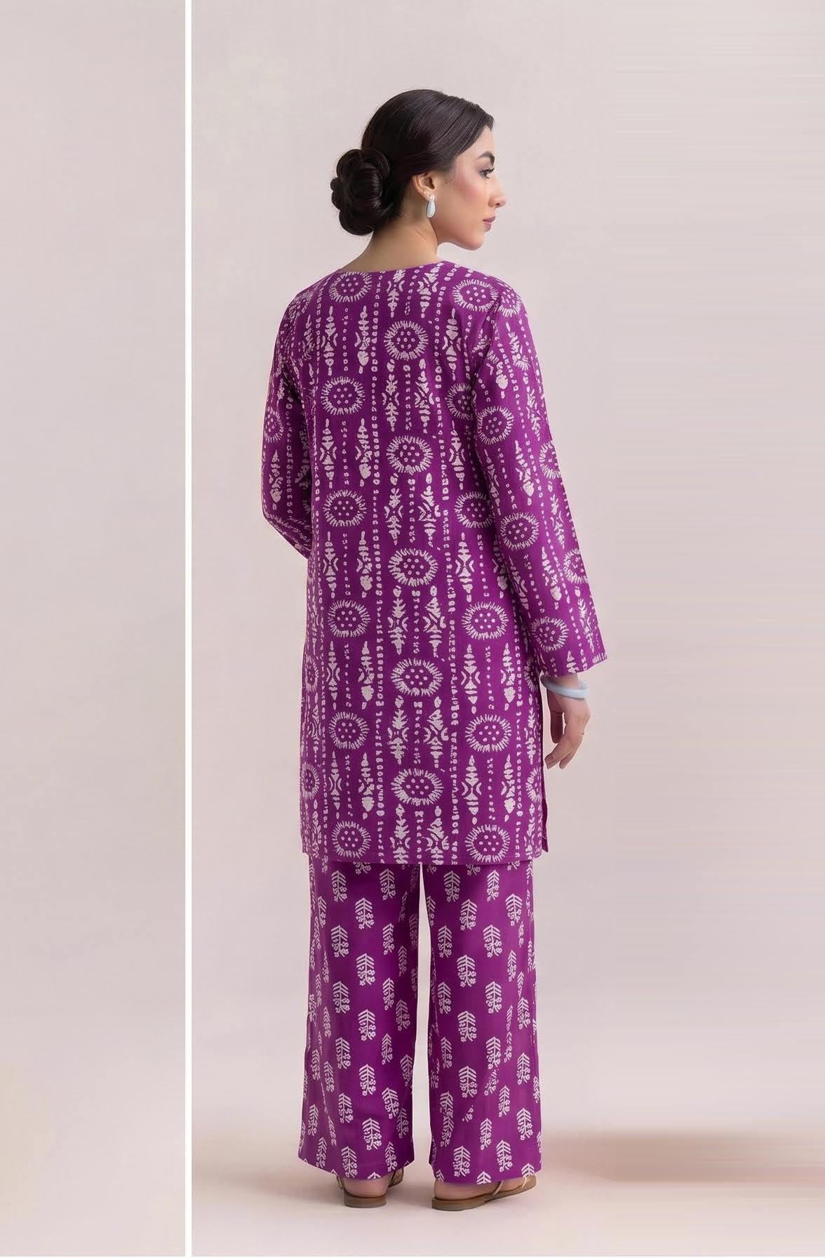 Purple Sunburst Print 2PC Lawn Suit with Fern-Print Trouser (HS)