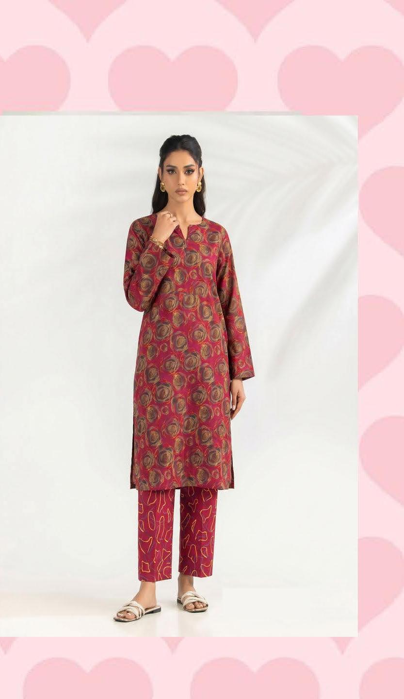 Magenta Rose Swirl Print 2PC Lawn Suit with Abstract Outline Trouser (HS)