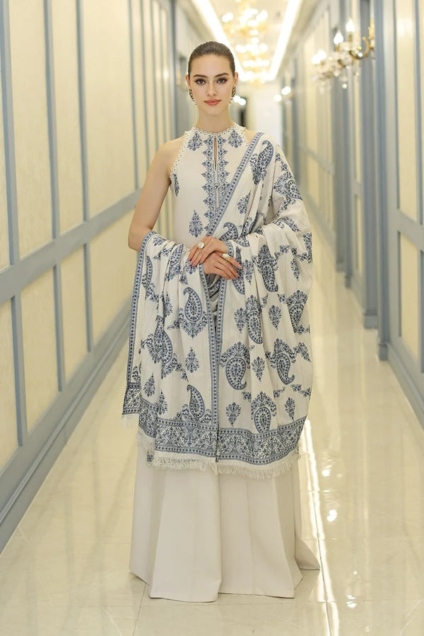 Off-White Embroidered Dhanak 3 Piece Winter Collection Suit (TFS 156)