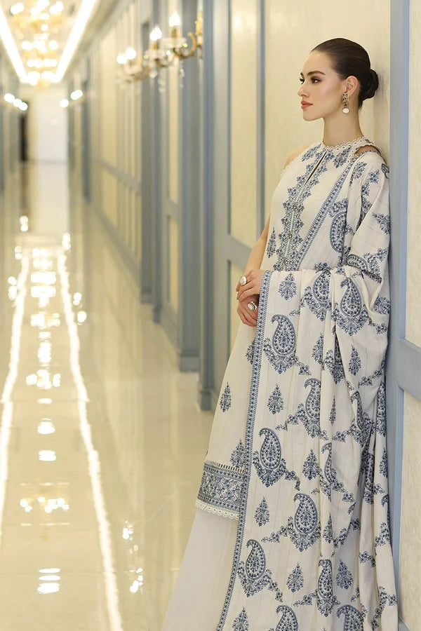 Off-White Embroidered Dhanak 3 Piece Winter Collection Suit (TFS 156)