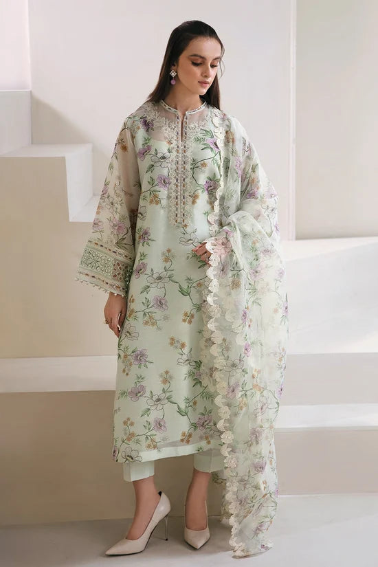 Mint Green Floral Printed 3-Piece Lawn Suit | Baroque (HE)