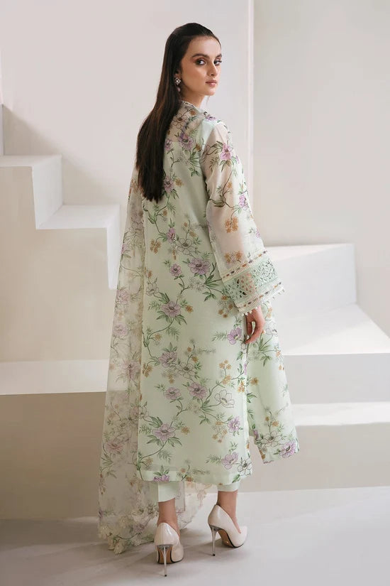 Mint Green Floral Printed 3-Piece Lawn Suit | Baroque (HE)