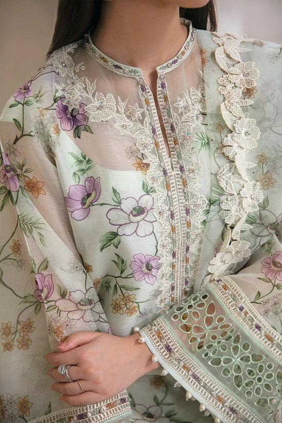 Mint Green Floral Printed 3-Piece Lawn Suit | Baroque (HE)