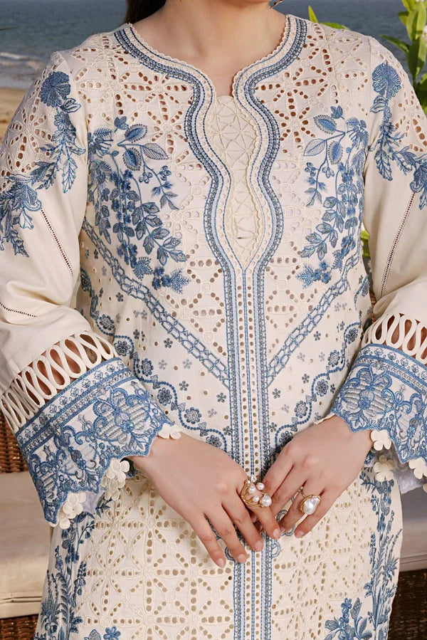 White & Blue Embroidered 3-Piece Unstitched Suit (TFS 725)