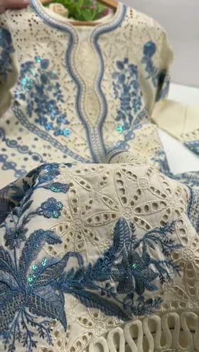 White & Blue Embroidered 3-Piece Unstitched Suit (TFS 725)