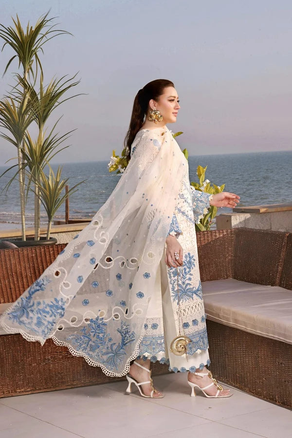 White & Blue Embroidered 3-Piece Unstitched Suit (TFS 725)