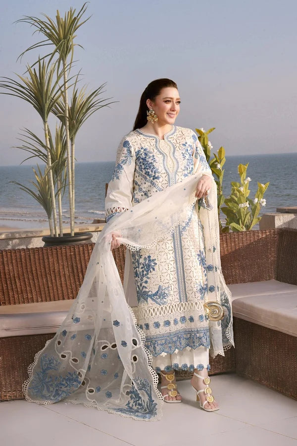 White & Blue Embroidered 3-Piece Unstitched Suit (TFS 725)