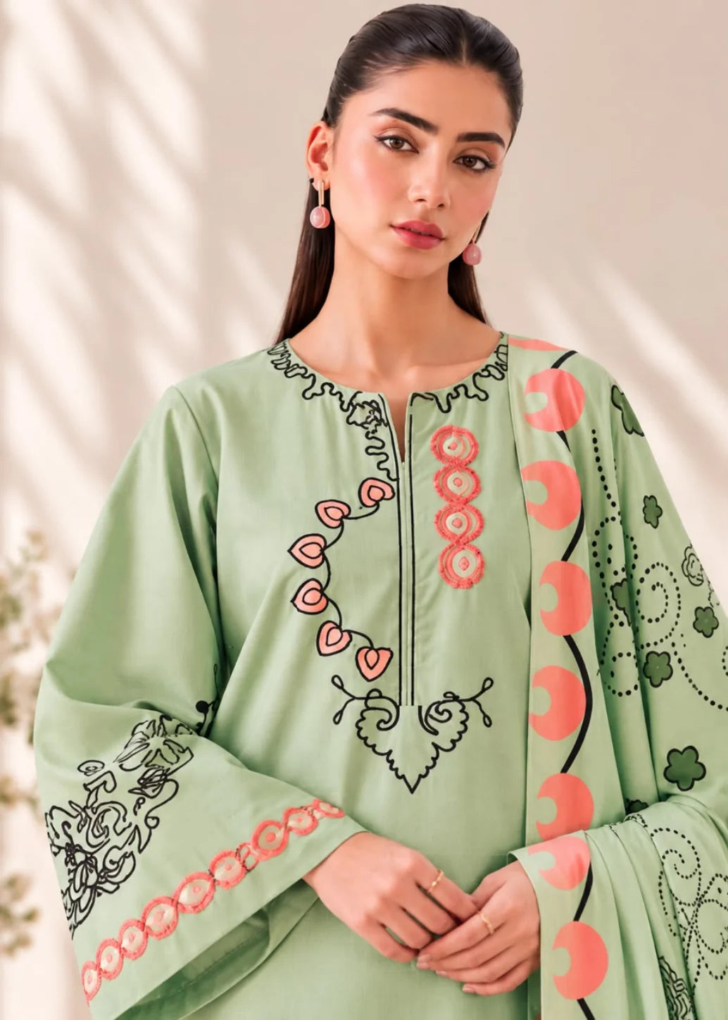 Mint Green Embroidered 3PC Dhanak Suit with Digital Printed Shawl (HE D#288B)